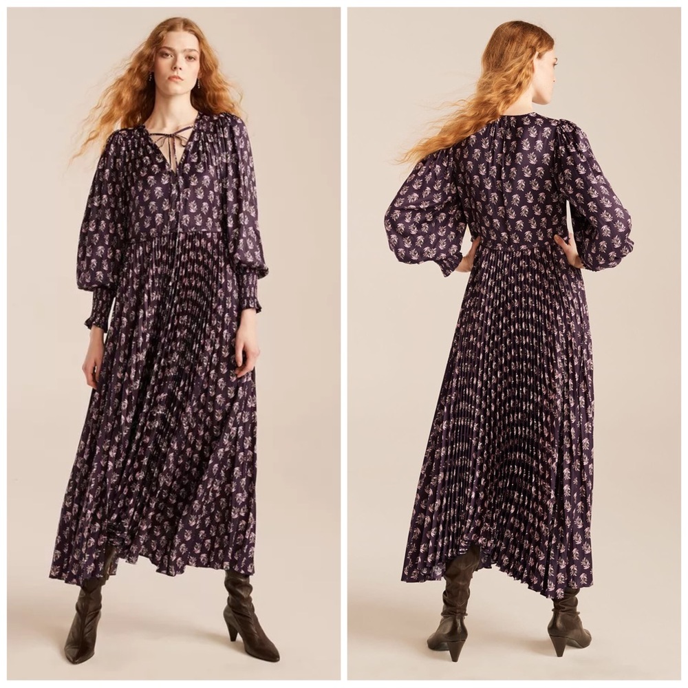 NWT Rebecca Taylor Zia Fleur Pleated Maxi Dress - Picture 5 of 16